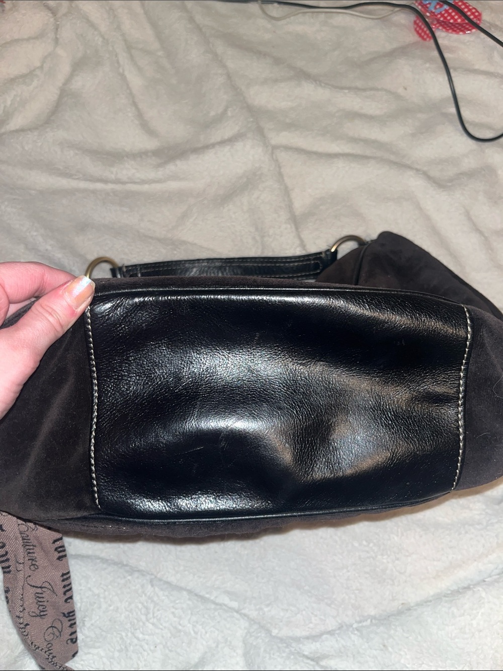 Vintage Juicy Couture Black Velour Hobo Shoulder Bag with Embroidered Logo - Picture 3 of 5